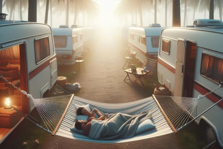De kampeertrend van 2024: Slapen in een Hangmat, matras voor in de caravan